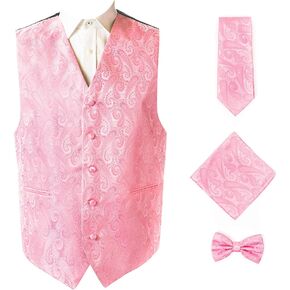 Oliver George Men's 4pc Paisley Design Waistcoat Tuxedo Dress Vest Necktie Bowtie Handkerchief Set for Suit or Tuxedo
