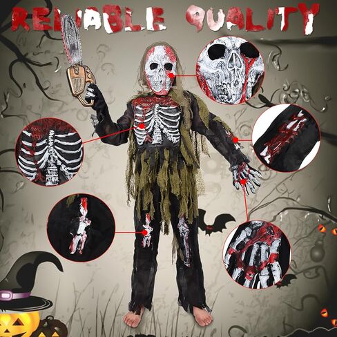 زي نيراجرون زومبي للأطفال، زي هيكل عظمي زومبي مخيف للهالوين للأطفال الذين يعيشون زي زومبي ميت مع ألعاب بالمنشار in Kuwait