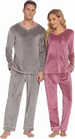 Ekouaer Couples Matching Pajamas Sets Velvet PJs Set for Men and Women Velour Long Sleeve Sleepwear S-XXL in Saudi Arabia
