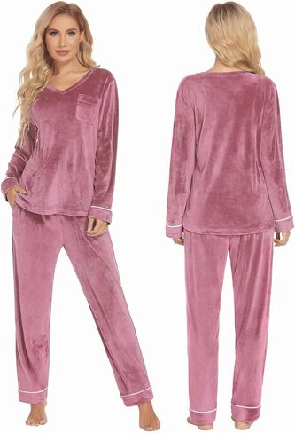 Ekouaer Couples Matching Pajamas Sets Velvet PJs Set for Men and Women Velour Long Sleeve Sleepwear S-XXL in Saudi Arabia