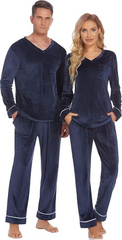 Ekouaer Couples Matching Pajamas Sets Velvet PJs Set for Men and Women Velour Long Sleeve Sleepwear S-XXL in Saudi Arabia