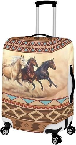 Ystardream Western Ethnic Style Horse Travelling Luggage Cover Washable Suitcase Protector Anti-scratch Suitcase Cover Colorful Luggage Suitcase Protective Cover Fits 19inch in Kuwait