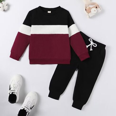 ADXSUN Kid Toddler Boy Clothes Color Block Sweatshirt and Casual Pants 2Pcs Boys Fall Winter Outfits 1-5T in Saudi Arabia