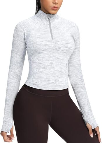 GYM RAINBOW Womens Cropped Workout Jakcets Half Zip Pullover Sweatshirt Long Sleeve Workout Shirts Athletic Tops in Kuwait