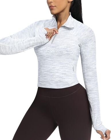 GYM RAINBOW Womens Cropped Workout Jakcets Half Zip Pullover Sweatshirt Long Sleeve Workout Shirts Athletic Tops in Kuwait