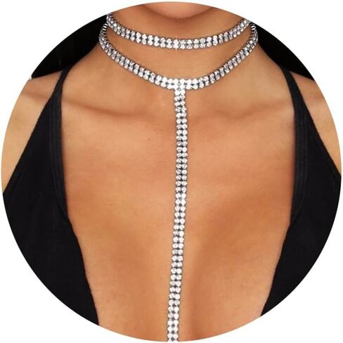 Blindery Rinestone Body Chains Sexy Body Jewelry Layered Body Necklace Crystal Choker Body Necklace Nightclub Party Waist Chain for Women and Girls in Saudi Arabia