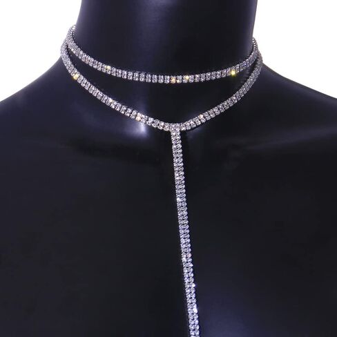 Blindery Rinestone Body Chains Sexy Body Jewelry Layered Body Necklace Crystal Choker Body Necklace Nightclub Party Waist Chain for Women and Girls in Saudi Arabia