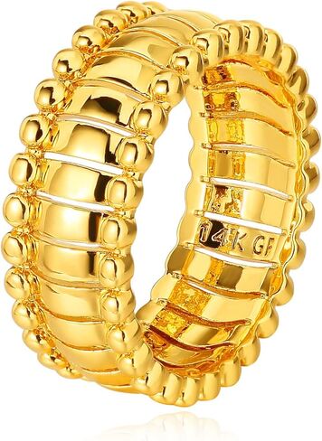 MYEARS Women Ring Gold Band 14K Gold Vacuum Filled Simple Stack Finger Jewelry Gift Size 6-8 in Kuwait