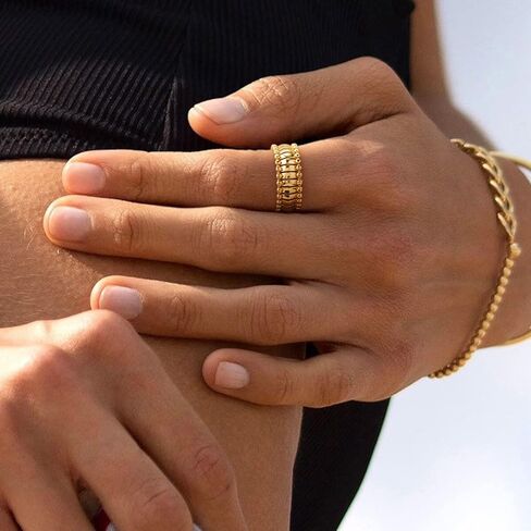 MYEARS Women Ring Gold Band 14K Gold Vacuum Filled Simple Stack Finger Jewelry Gift Size 6-8 in Kuwait