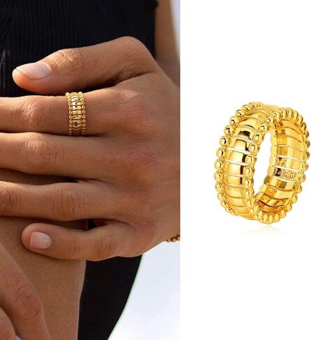 MYEARS Women Ring Gold Band 14K Gold Vacuum Filled Simple Stack Finger Jewelry Gift Size 6-8 in Kuwait