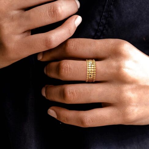 MYEARS Women Ring Gold Band 14K Gold Vacuum Filled Simple Stack Finger Jewelry Gift Size 6-8 in Kuwait