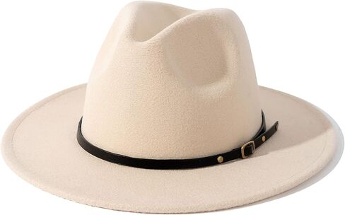 قبعة Lisianthus النسائية ذات حافة واسعة من الصوف فيدورا بنما مع إبزيم حزام in Kuwait