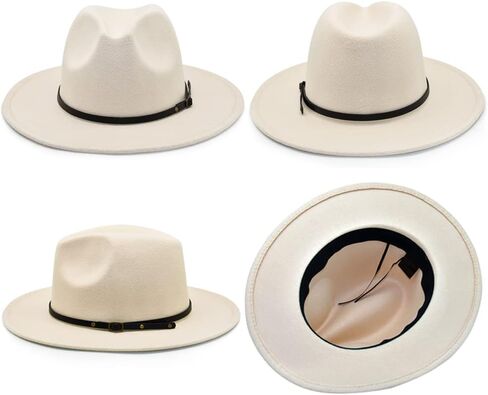 قبعة Lisianthus النسائية ذات حافة واسعة من الصوف فيدورا بنما مع إبزيم حزام in Kuwait