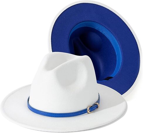Lisianthus Women White Fedora Wide Brim Panama Hats with Color Belt Buckle in Kuwait