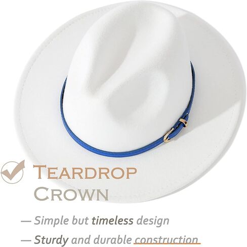 Lisianthus Women White Fedora Wide Brim Panama Hats with Color Belt Buckle in Kuwait