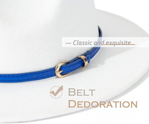 Lisianthus Women White Fedora Wide Brim Panama Hats with Color Belt Buckle in Kuwait