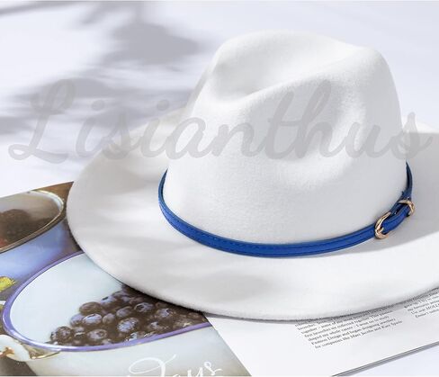 Lisianthus Women White Fedora Wide Brim Panama Hats with Color Belt Buckle in Kuwait