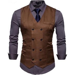 Cloudstyle Mens Vest Double Breasted V-Neck Slim Fit Formal Dress Vest Business Waistcoat
