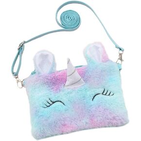 Women Girls Kids Fluffy Fuzzy Unicorn Bag Plush Tie Dye Rainbow Crossbody Purse in Kuwait