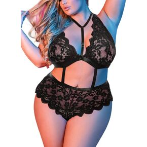 طقم ملابس داخلية مقاس كبير للنساء من EVELUST، حمالة صدر مثيرة من الدانتيل على شكل صدفة وسراويل داخلية عالية الخصر قطعة واحدة تيدي in Kuwait