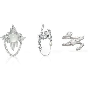 QXFQJT Y2k Moonstone Rings Rhinestone Star Irregular Agate Grunge Rings Set for Women Downtown Girls