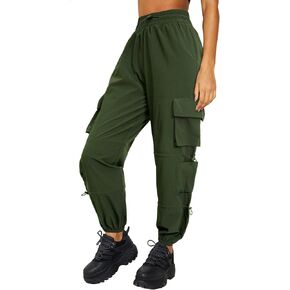 DLOODA Quick Dry Cargo Pants Lightweight Tactical Hiking Pants with 6 Pockets for Women, Elastic Waist and Water-Resistant