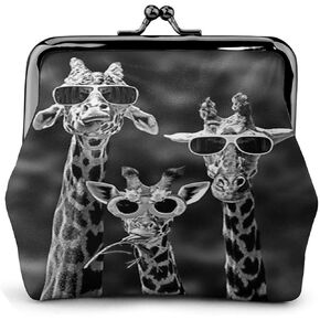 Giraffe Women's Leather Coin Purse, Small Change Pouch with Kiss-Lock Clasp Closure Buckle Wallet for Girl Gift in Kuwait