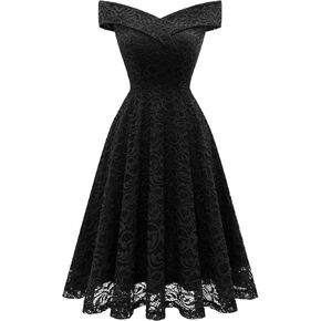 HomRain Women's Elegant Floral Lace Dress Off The Shoulder High Low Hem Dresses for Wedding for Cocktail for Party
