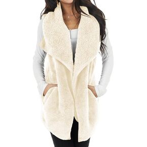 ReachMe Womens Sleeveless Sherpa Vest with Pockets Lapel Open Front Fleece Cardigan Sweater Fuzzy Jacket Coat