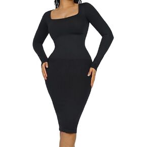 فساتين FeelinGirl النسائية طويلة الأكمام بتصميم ريترو بودي كون للنساء فستان طويل لتشكيل الجسم مع حمالة صدر قابلة للإزالة in Kuwait