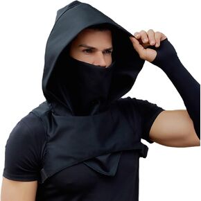 JIAHG Cyberpunk Rogue Hood Scarf Medieval Gothic Cowl for Halloween Xmas Cosplay Party Ninja Assassin Costume Accessories