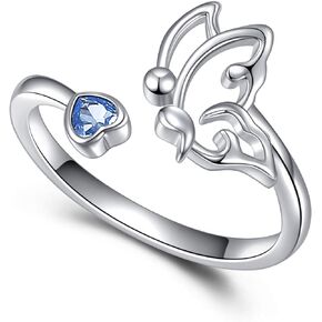 Semicolon Butterfly Survivor Rings 925 Sterling Silver Encouragement Fighter Ring Inspired Jewelry Minimalist Open Tail Finger Stacking Adjustable Ring with Blue CZ for Women Teen Girl Friend Gifts in Saudi Arabia
