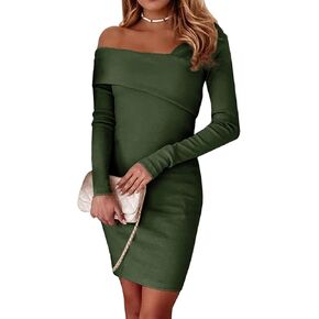 فستان PRETTYGARDEN للسيدات 2023 بدون أكتاف Bodycon ورقبة غير متماثلة وأكمام طويلة بدون ظهر للخريف in Kuwait