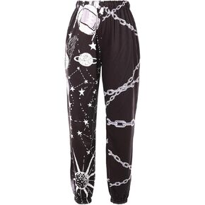 Amuver المرأة بوهو الهبي سراويلي حريمي عالية الخصر سموكيد مطبوعة المرقعة Sweatpants اليوغا 90S القوطي فضفاض بناطيل كاجوال