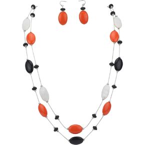Firstmeet 2 Layer Statement red and Black Beads Long Necklace