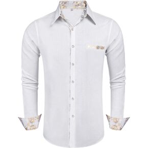 قمصان Daupanzees للرجال من القطن والكتان بأكمام طويلة وتصميم فاخر بطباعة بيزلي، قميص كاجوال بأزرار سفلية in Kuwait