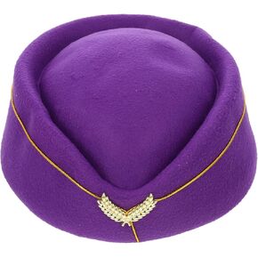 Alipis Purple Flight Attendant Hat Felt Stewardess Cap Cosplay Air Hostess Hat Pilot Captain Costume Hat Hair Accessories