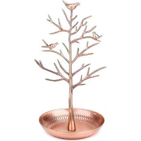 Birds Tree Jewelry Stand Display Earring Necklace Holder Organizer Rack Tower Jewelry Rack with metal tray for Ring Earrings Necklace Bracelet (Bronze) in Kuwait