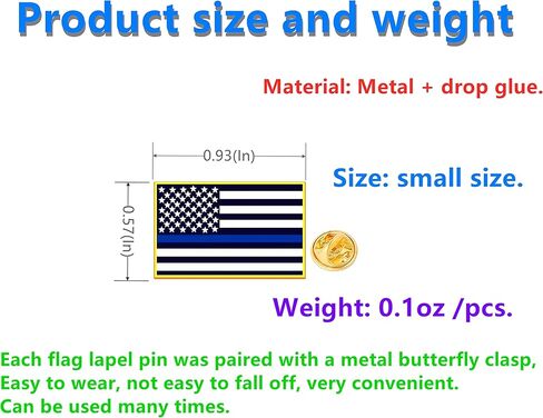 HAFILO دبوس معدني صغير مستطيل على شكل علم الشرطة الأمريكية، دبوس رفيع باللون الأزرق، دبوس كبير لدعم إنفاذ القانون in Kuwait