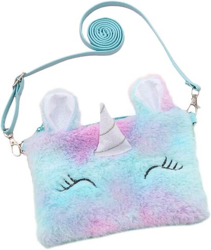 Women Girls Kids Fluffy Fuzzy Unicorn Bag Plush Tie Dye Rainbow Crossbody Purse in Kuwait