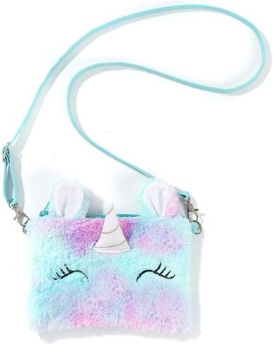 Women Girls Kids Fluffy Fuzzy Unicorn Bag Plush Tie Dye Rainbow Crossbody Purse in Kuwait