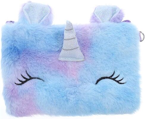 Women Girls Kids Fluffy Fuzzy Unicorn Bag Plush Tie Dye Rainbow Crossbody Purse in Kuwait