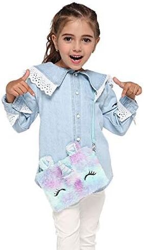 Women Girls Kids Fluffy Fuzzy Unicorn Bag Plush Tie Dye Rainbow Crossbody Purse in Kuwait