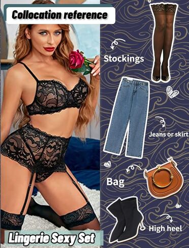 Avidlove Sexy Lingerie for Women Garter Lingerie Set High Waist Lingerie Underwire(Black,M in Saudi Arabia