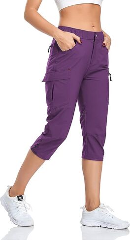 GymBrave Women's Hiking Cargo Pants Quick Dry Outdoor Camping Capris Water Resistant UPF 50 with Zipper Pockets in Saudi Arabia