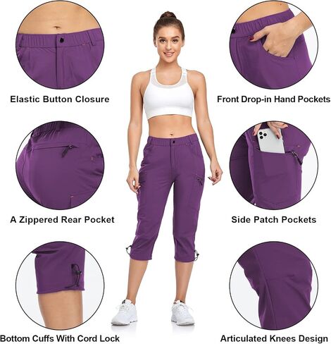 GymBrave Women's Hiking Cargo Pants Quick Dry Outdoor Camping Capris Water Resistant UPF 50 with Zipper Pockets in Saudi Arabia