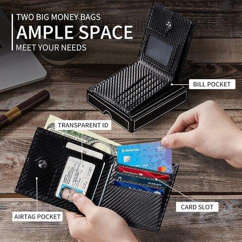 محفظة رجالية لـ Apple AirTag، محفظة RFID تحجب الحد الأدنى من الجيب الأمامي، محفظة كبيرة ثنائية الطي للرجال تحجب RFID مع نوافذ لبطاقة الهوية in Kuwait