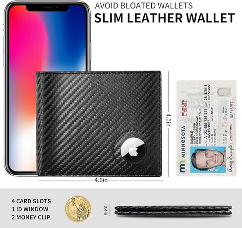 محفظة رجالية لـ Apple AirTag، محفظة RFID تحجب الحد الأدنى من الجيب الأمامي، محفظة كبيرة ثنائية الطي للرجال تحجب RFID مع نوافذ لبطاقة الهوية in Kuwait