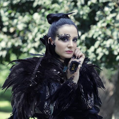 Yahenda 3 Pcs Halloween Gothic Black Feather Costume for Women Black Feather Shawl Shrug Cuffs Skirt for Witch Costume in Kuwait