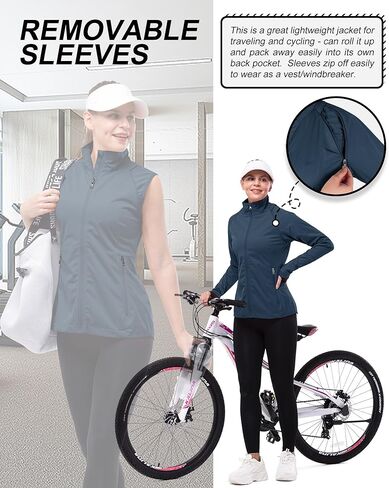 33,000ft نسائي بسحاب خفيف الوزن رياضي للتمرين اليوغا ركوب الدراجات المسار سترة الجري مقاوم للماء ضد الرياح عاكس in Kuwait